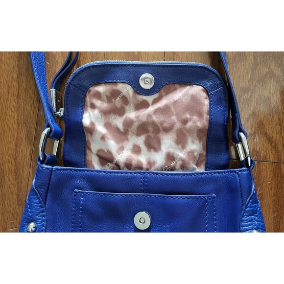 B. Makowsky Leather Bag Purse Blue Cross Body Shoulder Strap Silver Studs - Picture 16 of 16